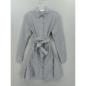 Maje Dress Womens 2 Black Gingham‎ Shirt Mini Fit & Flare Belted Long Sleeve